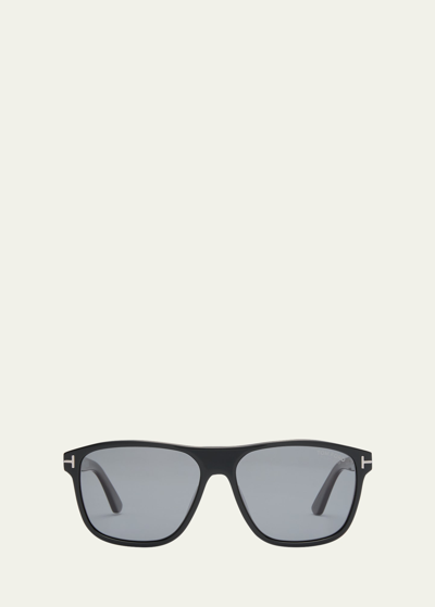 Shop Tom Ford Men's Frances Polarized Acetate Square Sunglasses In Shiny Black