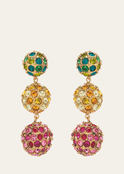 Shop Oscar De La Renta Multicolor Crystal 3-ball Drop Earrings In Green Multi