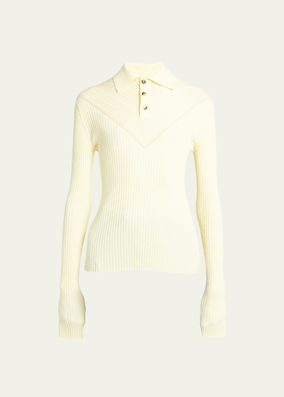 Shop Bottega Veneta Moving Rib Cotton Polo Sweater In Yellow