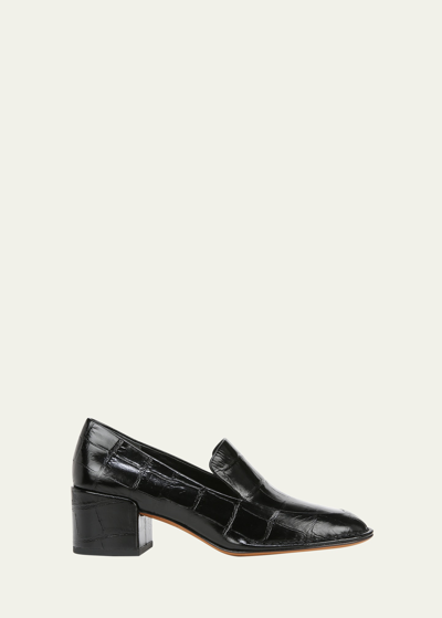 Shop Vince Millie Alligator-embossed Leather Loafers In Black