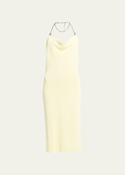 Shop Bottega Veneta Halter-chain Knit Midi Dress In Yellow