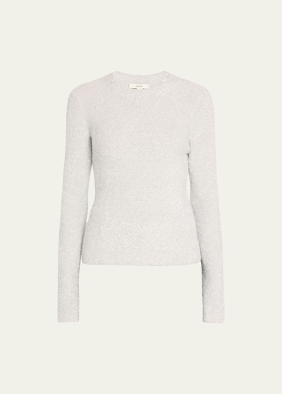 Shop Vince Lurex Eyelash Knit Pullover Top In Offwhitesilver