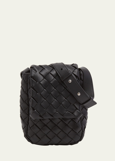 Shop Bottega Veneta Men's Mini Padded Intrecciato Leather Crossbody Bag In Black-silver