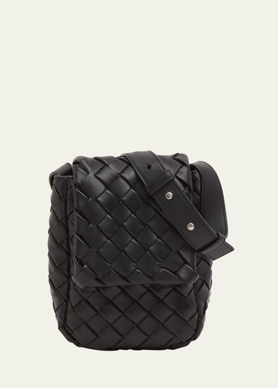 Bottega Veneta Intrecciato Mini Leather Crossbody Bag In Black-silver