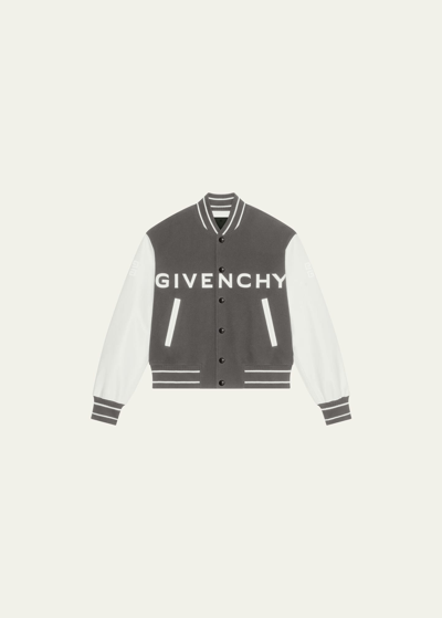 Shop Givenchy Men's Logo Varsity Jacket In Khaki