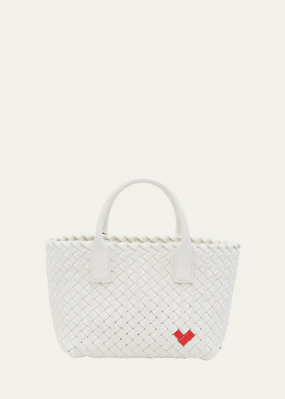 Shop Bottega Veneta Cabat Mini Heart Leather Tote Bag In 8583 White-vernis