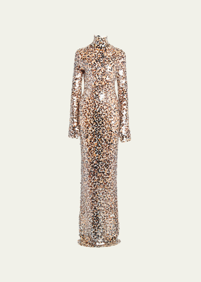 Shop Bottega Veneta Leopard Print Sequin Gown In Nero