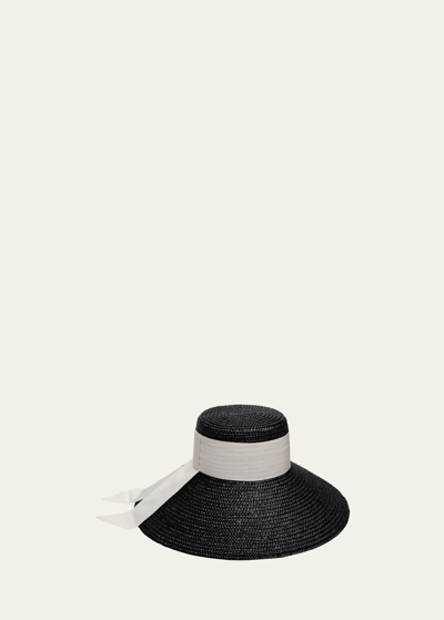 Shop Eugenia Kim Mirabel Straw Large-brim Hat With Scarf In Black