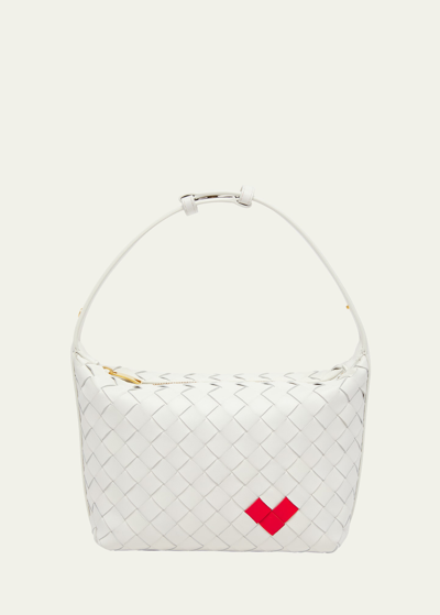 Shop Bottega Veneta Mini Heart Intrecciato Shoulder Bag In 8583 White-vernis