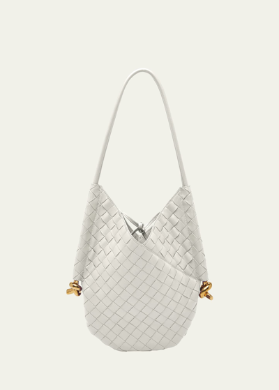 Shop Bottega Veneta Small Solstice Shoulder Bag In White-m Brass