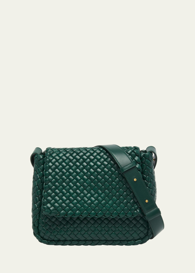 Shop Bottega Veneta Cobble Intrecciato Leather Shoulder Bag In 3049 Emerald Gree
