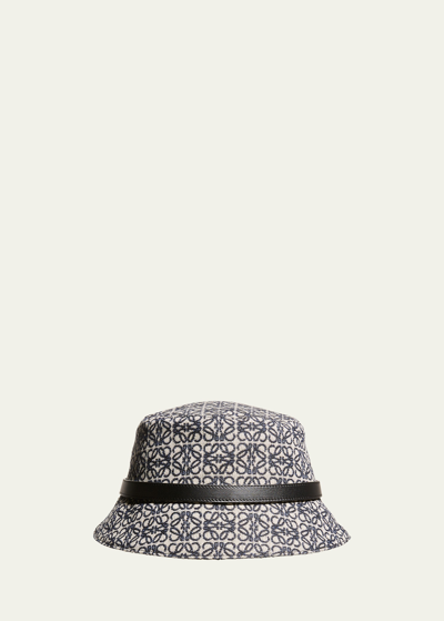 Shop Loewe Allover Anagram Jacquard Bucket Hat In Navy Black