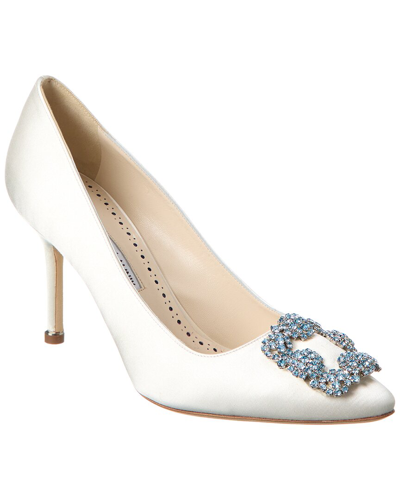Manolo Blahnik Bridal Hangisi 90 Embellished Satin Pumps In White
