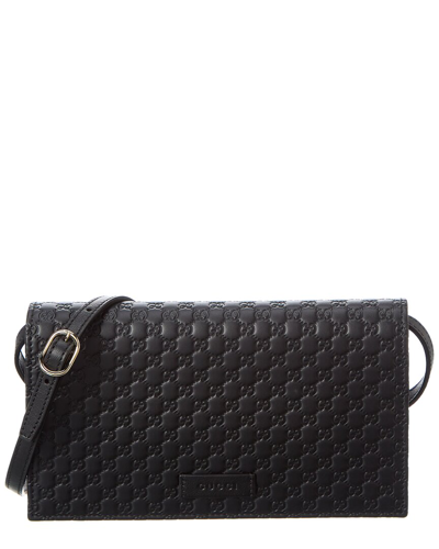 Shop Gucci Micro Ssima Leather Crossbody In Black