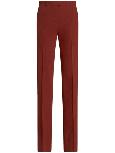 Shop Etro Jacquard Straight-leg Tailored Trousers In Red