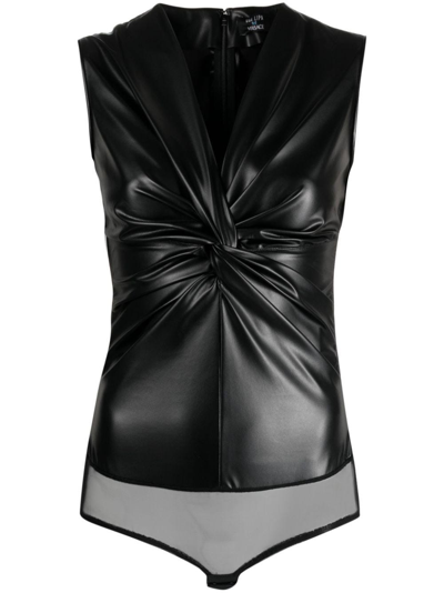 Shop Versace X Dua Lipa Knotted Bodysuit In Nero
