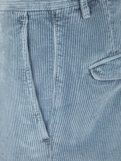 Shop Incotex Velvet Striped Trousers In Blue