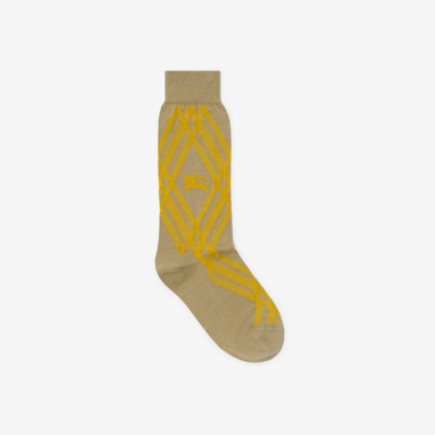 Shop Burberry Check Cotton Blend Socks In Hunter/mimosa