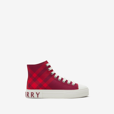 Shop Burberry Childrens Check Cotton High-top Sneakers In Ripple