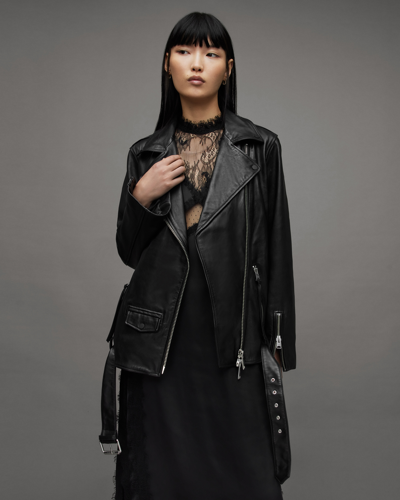 Shop Allsaints Women's Leather Billie Oversized Biker Jacket In Black