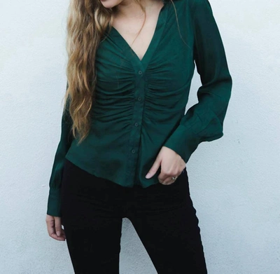 Shop Lucy Paris Gathered Button Down Top In Green
