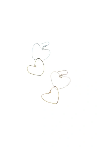 A Blonde And Her Bag Two Heart Hammered Gold Polished Silver Earring In Gold