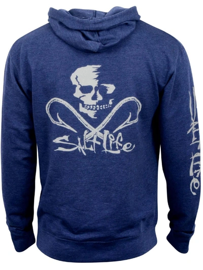 Shop Salt Life Skull And Hooks Mens Pullover Heathered Hooded Sweatshirt In Multi