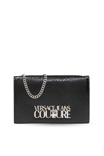 Shop Versace Jeans Couture Logo Plaque Embossed Mini Bag In Black