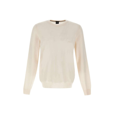 Shop Hugo Boss Boss  Logo Embroidered Crewneck Jumper In White