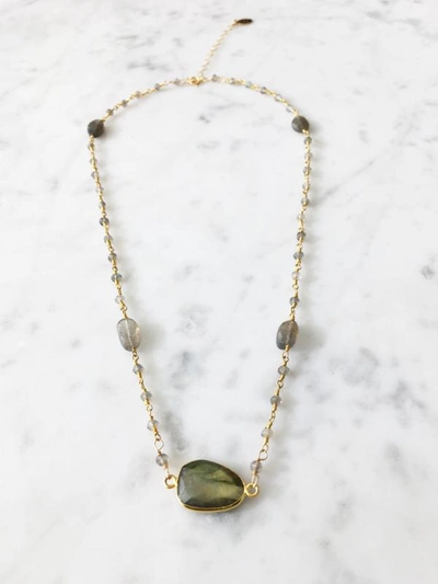 A Blonde And Her Bag Mrs. Parker Endless Summer Labradorite Necklace In Gold In Green