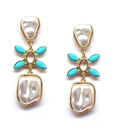 Shop A Blonde And Her Bag Pearl And Turquoise Flower Drop Earring In Blue