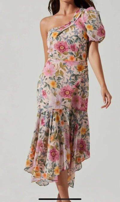 Shop Astr Santorini One Shoulder Dress In Taupe Fuchsia In Multi