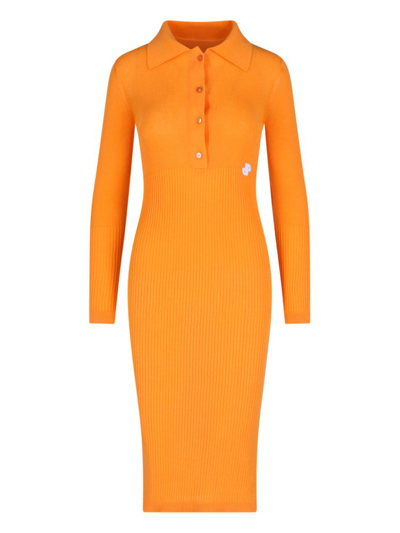 Shop Patou Buttoned Stretch Midi Dress In Orange