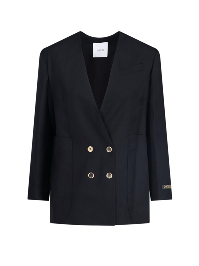 Shop Patou Collarless Double Breasted Blazer In Black