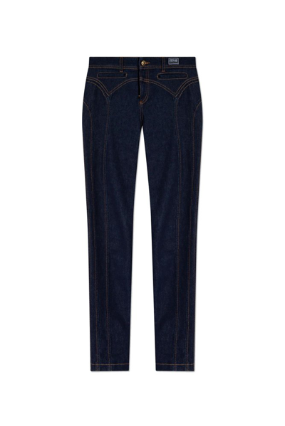 Shop Versace Jeans Couture Logo Patch Skinny Jeans In Blue