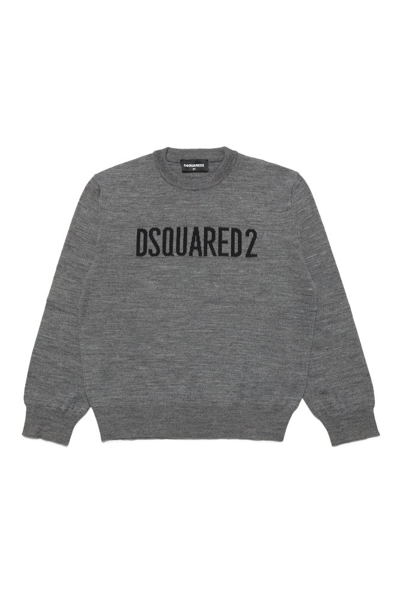 Shop Dsquared2 Kids Logo Intarsia Knitted Jumper In Grey