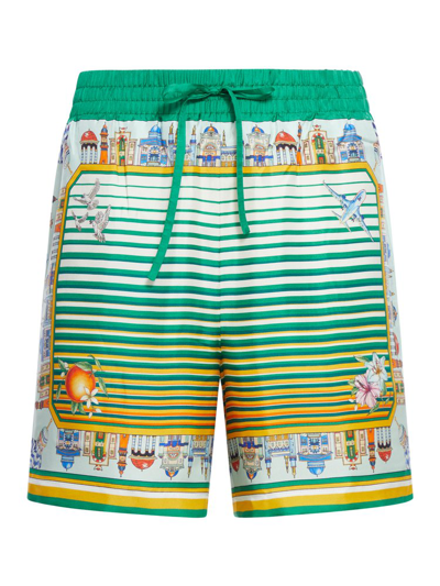 Shop Casablanca City Scape Graphic Printed Shorts In Green