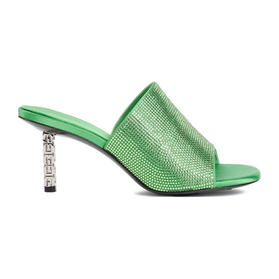 Shop Givenchy G Cube Mules In Satin With Strass Shoes In Green