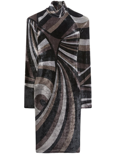Shop Pucci Grey Iride-print Midi Dress - Women's - Rayon/polyamide In Black