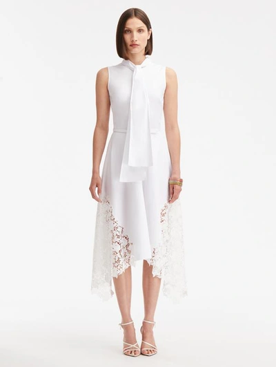 Shop Oscar De La Renta Gardenia Lace Inset Cotton Poplin Dress In White