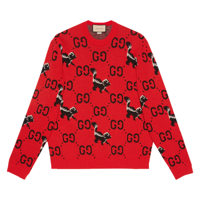 Pre-owned Gucci Gg And Skunk Wool Knit Sweater 'red'