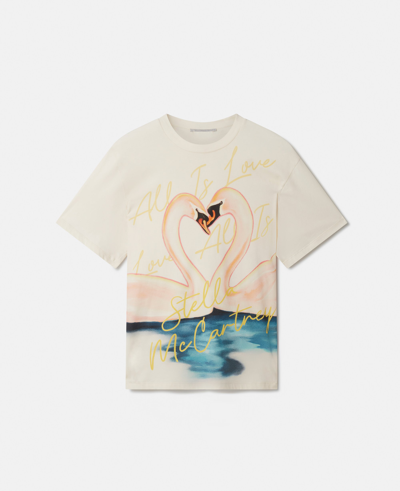 Shop Stella Mccartney Kissing Swans Oversized T-shirt In Natural