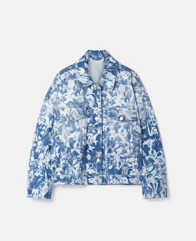 Shop Stella Mccartney Animal Forest Print Denim Jacket In Blue