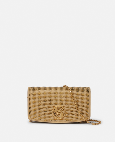 Shop Stella Mccartney S-wave Sequinned Wallet On Strap In Gold