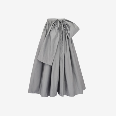 Shop Alexander Mcqueen Bow Detail Gathered Midi Skirt In Silver