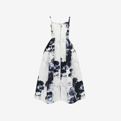 Shop Alexander Mcqueen Chiaroscuro Midi Dress In White/black/electric Blue