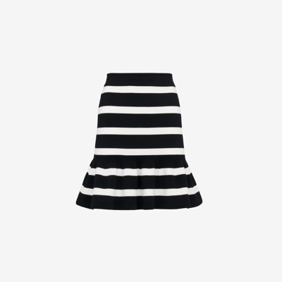 Shop Alexander Mcqueen Striped Ruffle Mini Skirt In Black/ivory