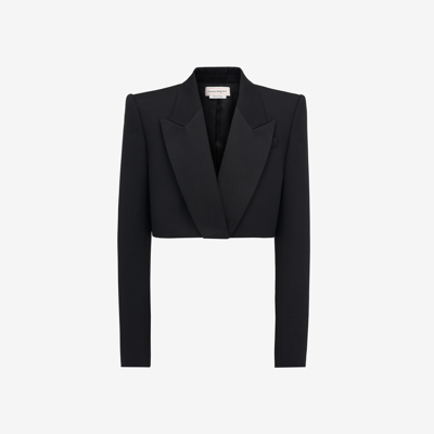Shop Alexander Mcqueen Cropped Tuxedo Jacket In Black