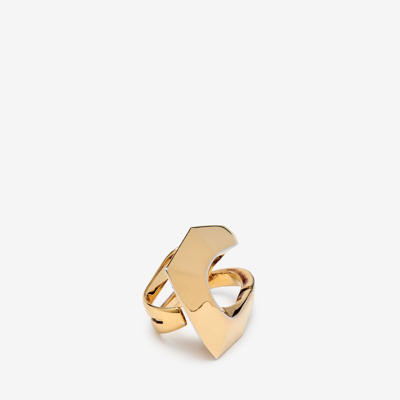 Shop Alexander Mcqueen Modernist Double Ring In Antique Gold