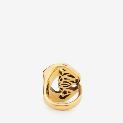 Shop Alexander Mcqueen Seal Logo Ring In Gold